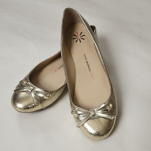 10 Isaac Mizrahi Women's Metallic Gold Flats Leather And Faux Snakeskin